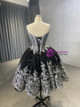 Black Tulle Sequins Appliques Short Prom Dress