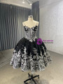 Black Tulle Sequins Appliques Short Prom Dress