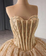 Gold Sequins Strapless Beading Prom Dress