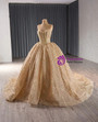Gold Sequins Strapless Beading Prom Dress