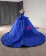 Royal Blue Tulle Sequins Appliques Prom Dress
