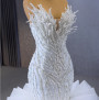 White Mermaid Strapless Beading Pearls Prom Dress
