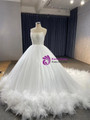 White Tulle Strapless Pearls Beading Wedding Dress
