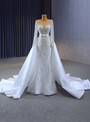 White Tulle Beading Long Sleeve Wedding Dress
