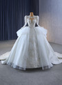 White Long Sleeve Tulle Sequins Beading Wedding Dress