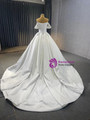 White Satin Off the Shoulder Wedding Dress
