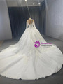 White Tulle Long Sleeve Appliques High Neck Wedding Dress 