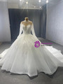 White Tulle Long Sleeve Appliques High Neck Wedding Dress 