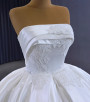 White Satin Strapless Lace Appliques Wedding Dress With Train