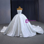 White Satin Strapless Lace Appliques Wedding Dress With Train