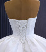 White Satin Strapless Lace Appliques Wedding Dress With Train