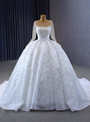 White Tulle Sequins Beading Pearls Wedding Dress