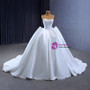 White Satin Strapless Lace Appliques Wedding Dress