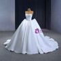 White Satin Strapless Lace Appliques Wedding Dress
