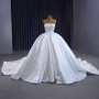 White Satin Strapless Lace Appliques Wedding Dress