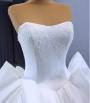 White Satin Strapless Lace Appliques Wedding Dress