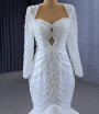 Sexy White Mermaid Sequins Backless Pearls Wedding Dress