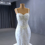 White Mermaid Straps Pearls Wedding Dress