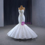 White Mermaid Straps Pearls Wedding Dress