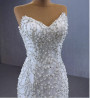 White Mermaid Tulle Strapless Pearls Wedding Dress