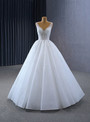 White Tulle V-neck Beading Sleeveless Wedding Dress