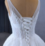 White Tulle V-neck Beading Sleeveless Wedding Dress