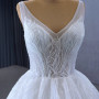 White Tulle V-neck Beading Sleeveless Wedding Dress