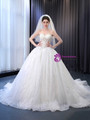 White Ball Gown Tulle Sweetheart Pearls Beading Wedding Dress
