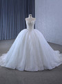 White Ball Gown Tulle Sweetheart Pearls Beading Wedding Dress