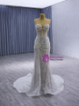 White Mermaid Sequins Long Sleeve Pearls Wedding Dress