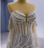 White Mermaid Sequins Long Sleeve Pearls Wedding Dress