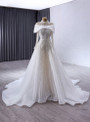 White Tulle Sequins Long Sleeve Wedding Dress