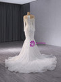 White Mermaid Sequins Long Sleeve Pearls Wedding Dress