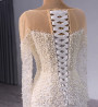 White Mermaid Sequins Long Sleeve Pearls Wedding Dress