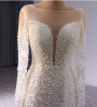 White Mermaid Sequins Long Sleeve Pearls Wedding Dress