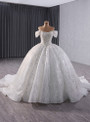 White Tulle Sequins Strapless Beading Wedding Dress