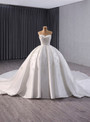 White Ball Gown Satin Strapless Sequins Beading Wedding Dress
