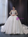 White Ball Gown Satin Strapless Sequins Beading Wedding Dress