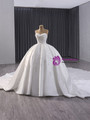 White Ball Gown Satin Strapless Sequins Beading Wedding Dress