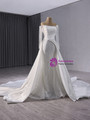 White Mermaid Satin Sequins Pleats Long Sleeve Wedding Dress