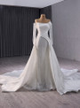 White Mermaid Satin Sequins Pleats Long Sleeve Wedding Dress