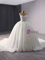 White Sequins Strapless Pearls Wedding Dress