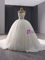 White Sequins Strapless Pearls Wedding Dress