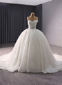 White Sequins Strapless Pearls Wedding Dress
