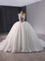 White Ball Gown Tulle Beading Wedding Dress