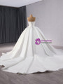 White Satin Tulle Pleats Beading Wedding Dress With Train