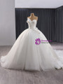 White Satin Tulle Pleats Beading Wedding Dress With Train