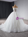 White See Though Neck Tulle Beading Sequins Pearls Wedding Dress