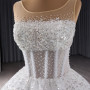 White See Though Neck Tulle Beading Sequins Pearls Wedding Dress