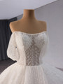 White Tulle Sequins Beading Off the Shoulder Wedding Dress